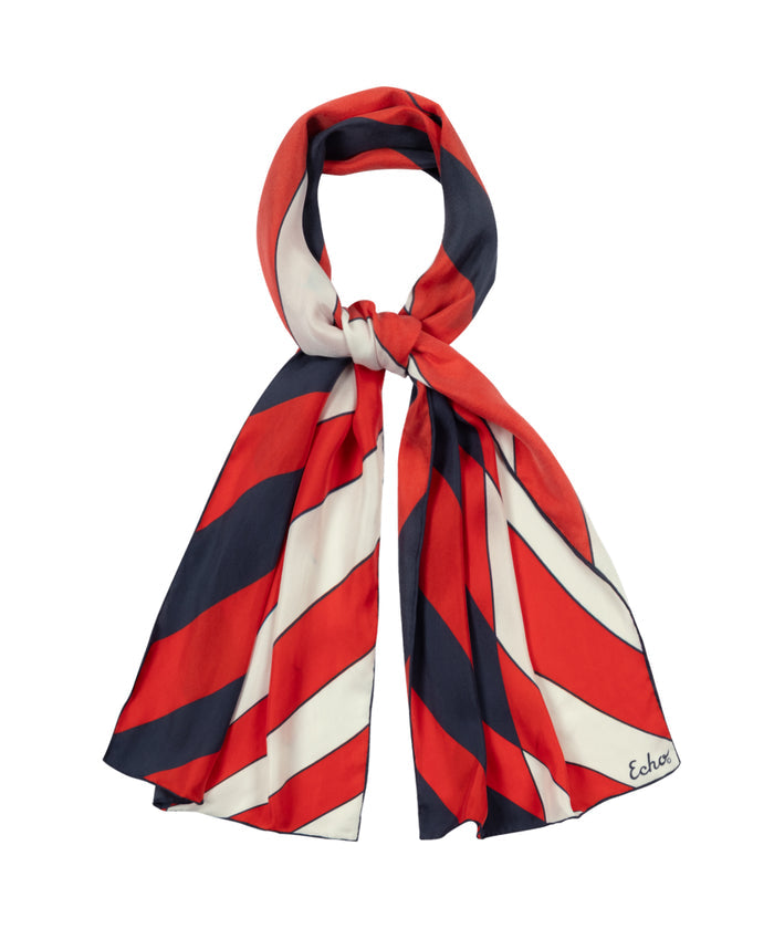 Stripe Silk Oblong in Red/ Navy
