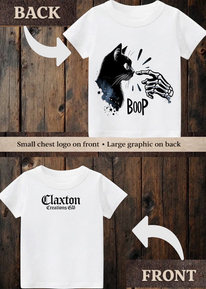 Tiny terror Tee- Boop 👈🏼skeleton 💀 & cat 🐈‍⬛ Claxton Creations GB
