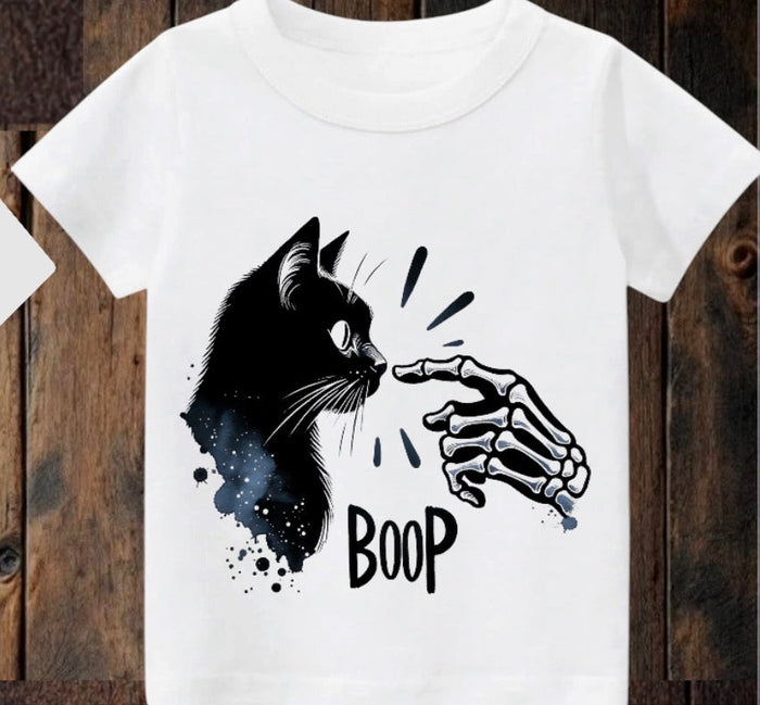Tiny terror Tee- Boop 👈🏼skeleton 💀 & cat 🐈‍⬛ Claxton Creations GB