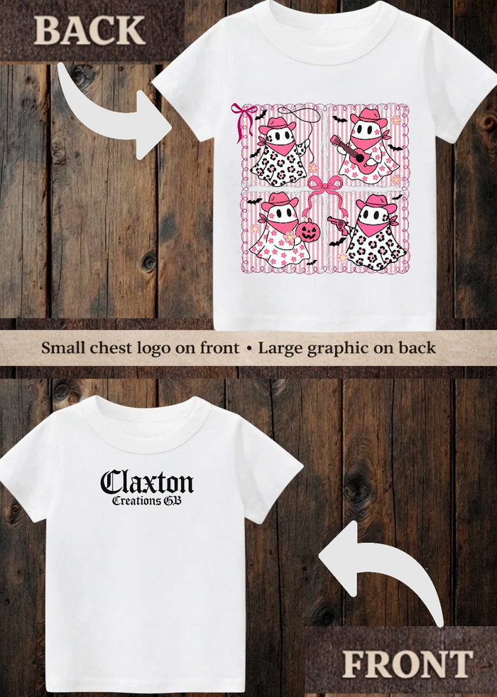 Tiny terror Tee- pink 🌸 cow ghouls 👻 Claxton Creations GB