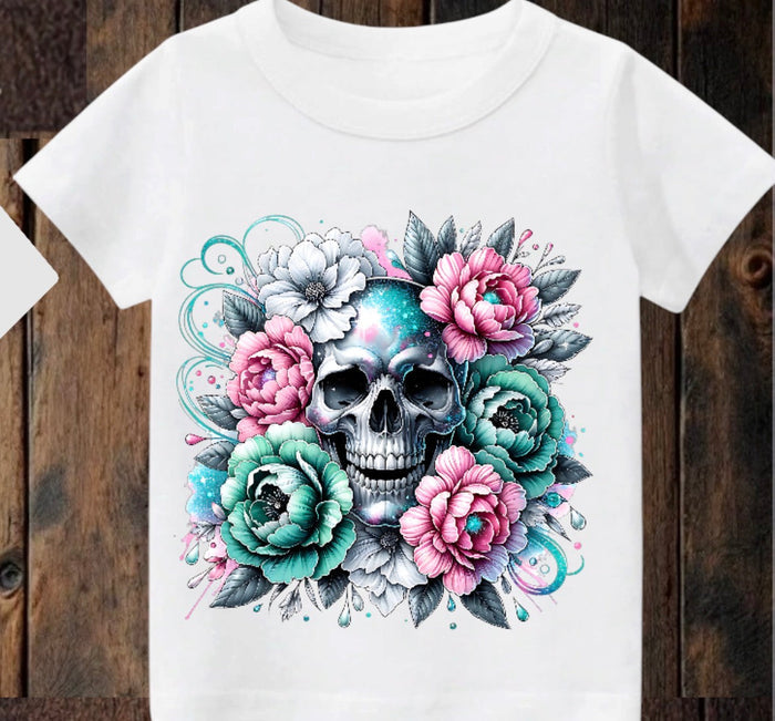 Tiny terror Tee- pretty flower 🌷 skull 💀 Claxton Creations GB