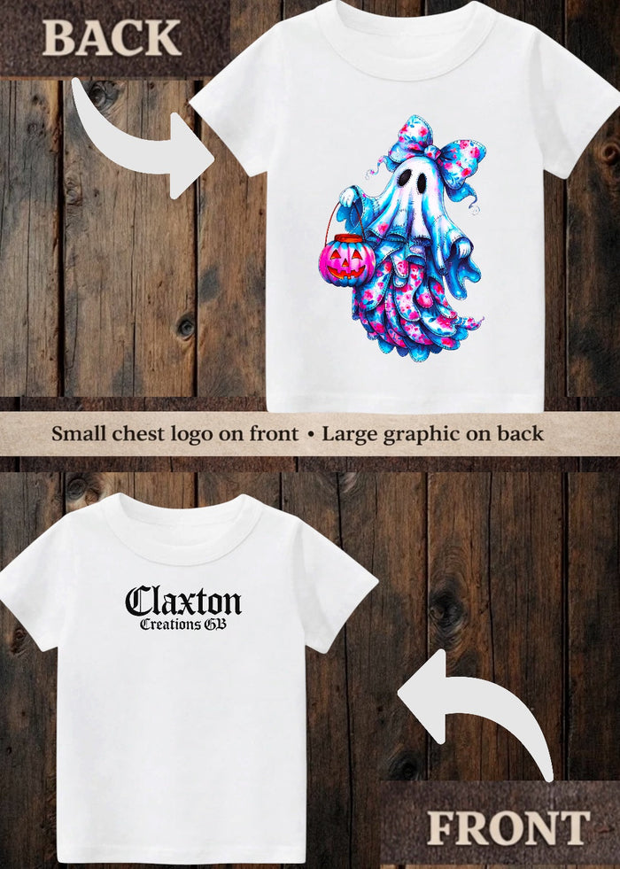 Tiny terror Tee- pretty 🎀 vibrant ghost 👻 Claxton Creations GB