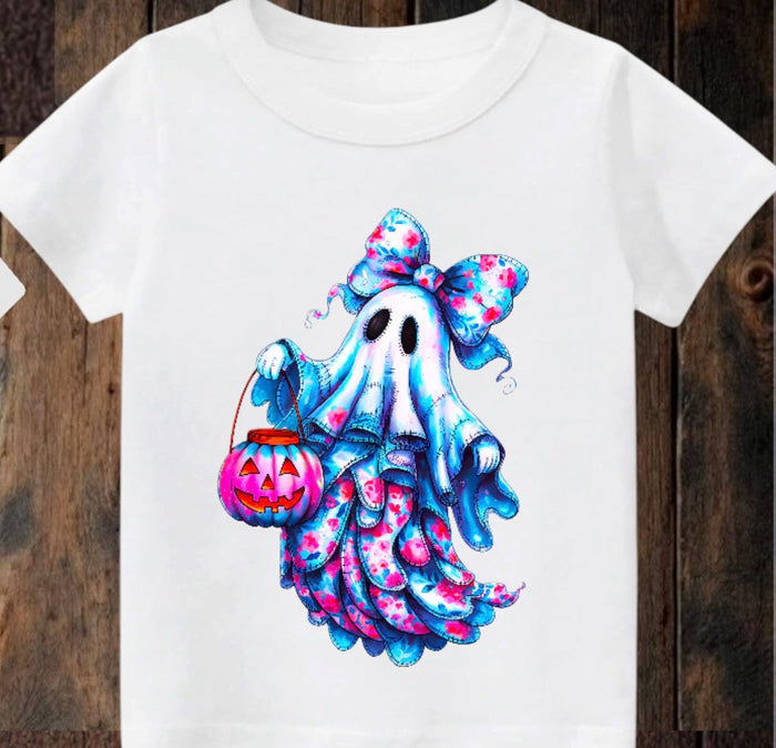 Tiny terror Tee- pretty 🎀 vibrant ghost 👻 Claxton Creations GB