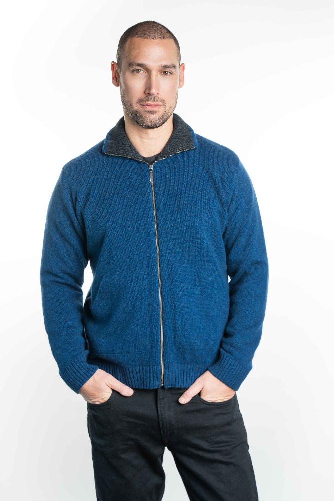 Possum and Merino. TR8008 Zip Jacket With Pockets - A zip through jacket with knitted in pockets and feature a contrast colour on the inside of the collar. Made proudly in New Zealand from a premium blend of 25% possum fur, 65% merino and 10% silk.