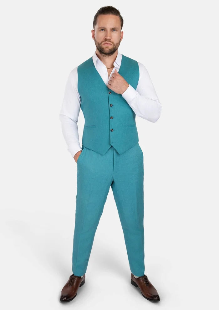 Turkish Blue Linen Vest - SARTORO