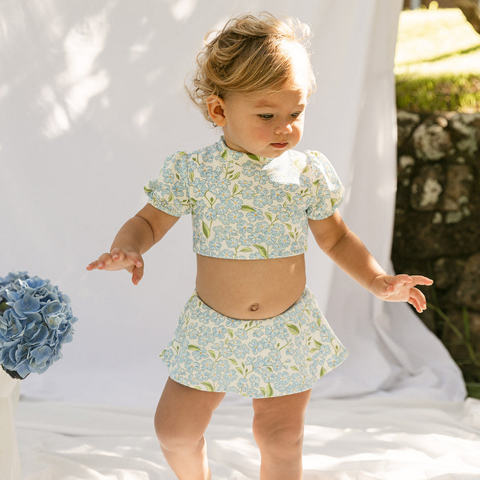 Petit Playa Valentina Bikini Top in Hydrangea print, sun-safe UPF50+ swimwear for babies and girls