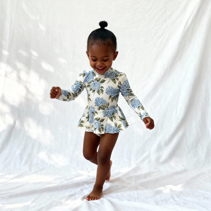 Petit Playa Valentina Long Sleeve Swim Dress in Bloom print, sun-safe UPF50+ swimwear for babies and girls — image 3