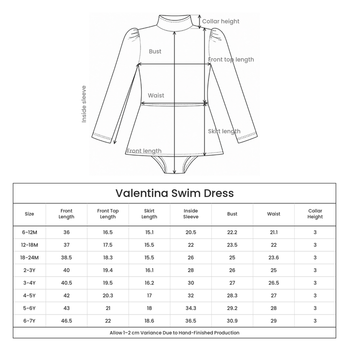 Valentina Swim Dress size guide