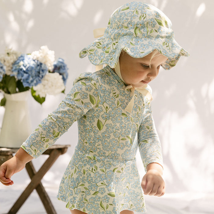 Petit Playa Valentina Long Sleeve Swim Dress in Hydrangea print, sun-safe UPF50+ swimwear for babies and girls — image 3