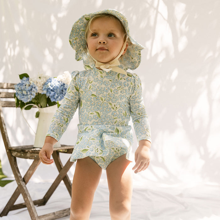 Petit Playa Valentina Long Sleeve Swim Dress in Hydrangea print, sun-safe UPF50+ swimwear for babies and girls — image 5