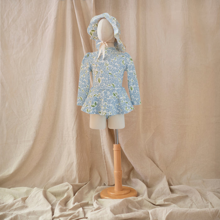 Petit Playa Valentina Long Sleeve Swim Dress in Hydrangea print, sun-safe UPF50+ swimwear for babies and girls — image 6