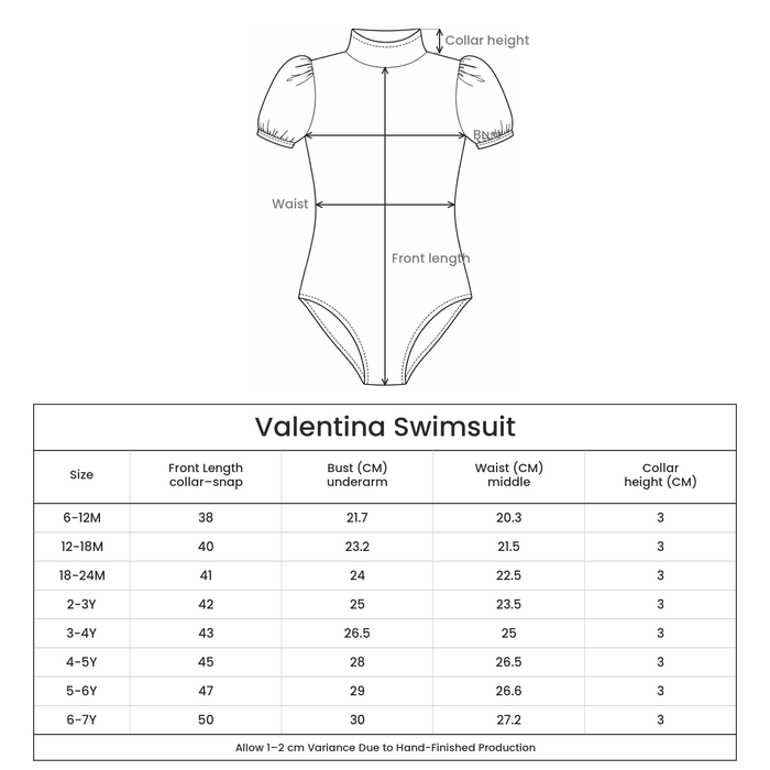 Valentina Swimsuit size guide