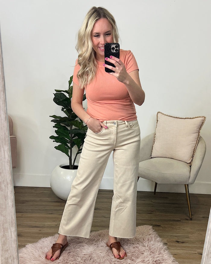 Vervet Skye Wide Leg Non Distressed Crop Jeans - White Swan  Vervet