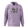 Lilac hoodie with a large black-outlined "WS" logo filled with anime character faces on the chest and a front pouch pocket.