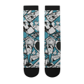 Pink and black anime-style socks with manga panels and Japanese text featuring a female character and smoking details.