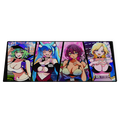 Rolled black mouse pad featuring colorful anime-style characters with green and blue hair in revealing outfits.