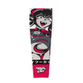 Black, gray, and red gaming sleeve featuring a cartoon demon girl with sharp teeth and red eyes, and "Waifu Cups" logo.