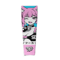 Pink-haired anime girl with cat ears winking on a blue background, black gloves, and "Waifu Cups" text on a pink band.