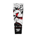 Black and white gaming sleeve with red accents featuring a goth anime character licking a finger and wearing a collar.