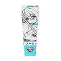 White and blue gaming sleeve featuring an anime samurai girl with bright blue eyes and a sword.