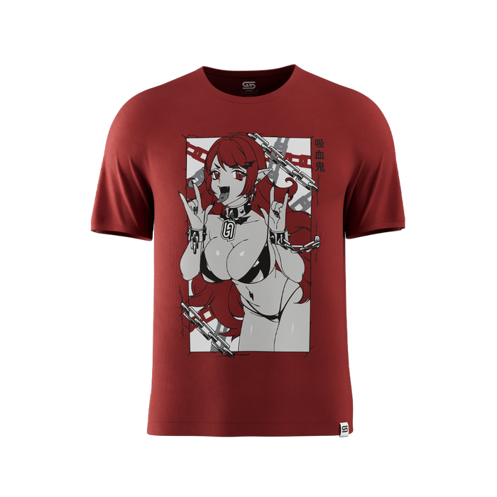 Plain dark red short-sleeve t-shirt shown from the back in size 6XL with a crew neckline.