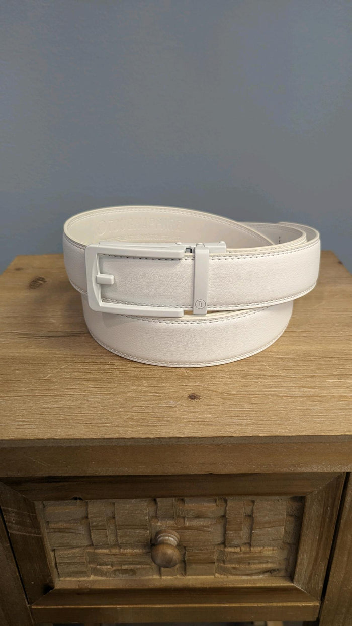 White Ratchet Belt-Traditional Buckle in White