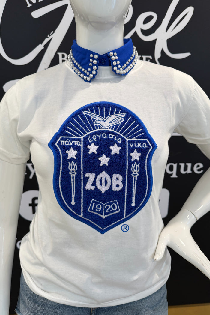 White Zeta Shield Chenille Tee