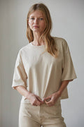 Women's Crew Neck Drop Shoulder Short Sleeve Top - Ecru