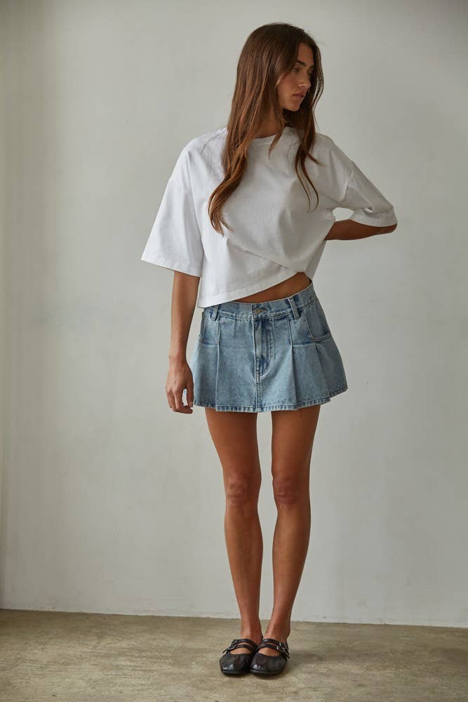 Women's Crew Neck Drop Shoulder Short Sleeve Top - White