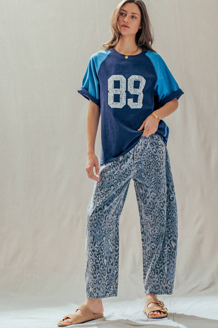 Women's Leopard Print Barrel Leg Jeans