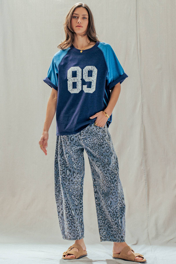 Women's Leopard Print Barrel Leg Jeans