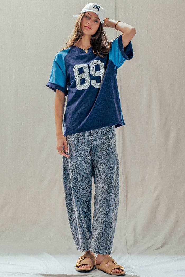 Women's Leopard Print Barrel Leg Jeans