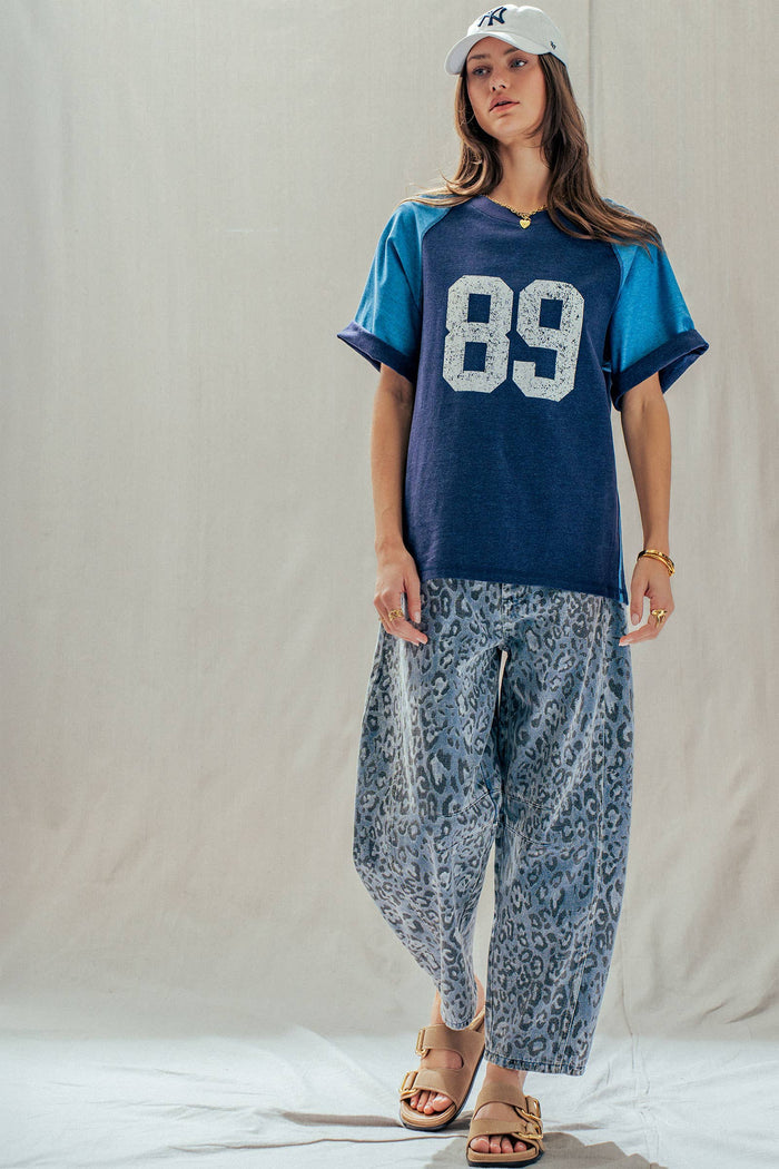 Women's Leopard Print Barrel Leg Jeans