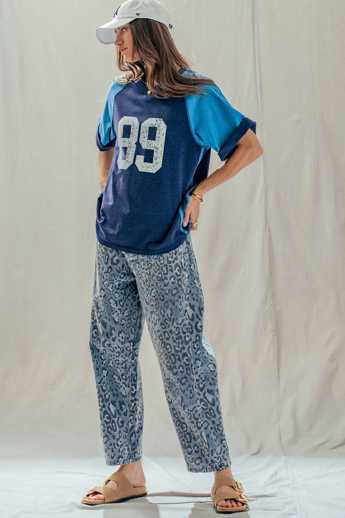 Women's Leopard Print Barrel Leg Jeans