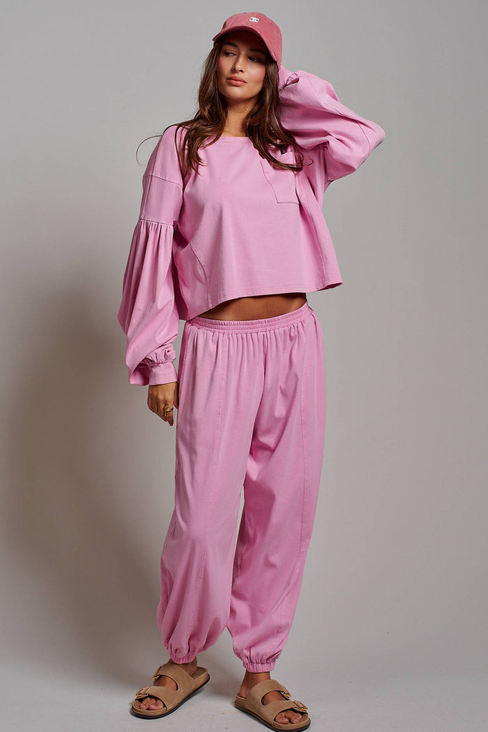 Women's Mineral Wash Cotton Lounge Set - Pink