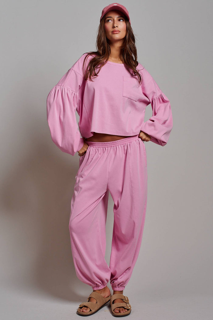 Women's Mineral Wash Cotton Lounge Set - Pink