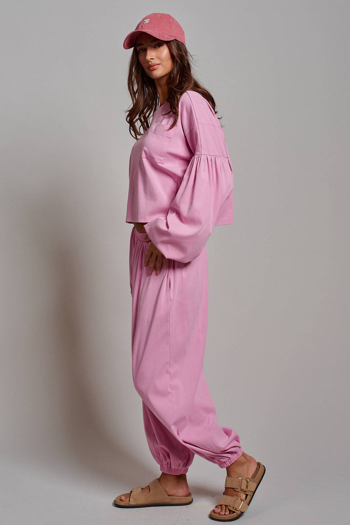 Women's Mineral Wash Cotton Lounge Set - Pink