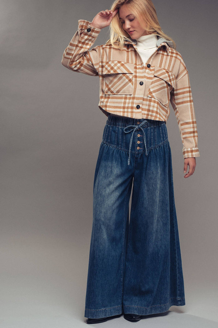 Women's Pleated Wide-Leg Pants - Dark Denim
