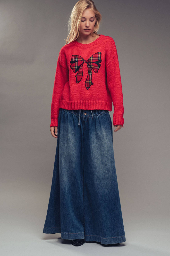 Women's Pleated Wide-Leg Pants - Dark Denim