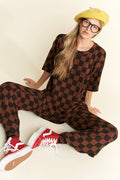 Women's Ribbed Checkered Set - Mocha/Black