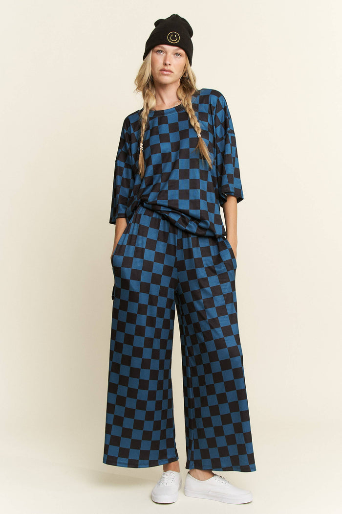Women's Ribbed Checkered Set - Mocha/Black