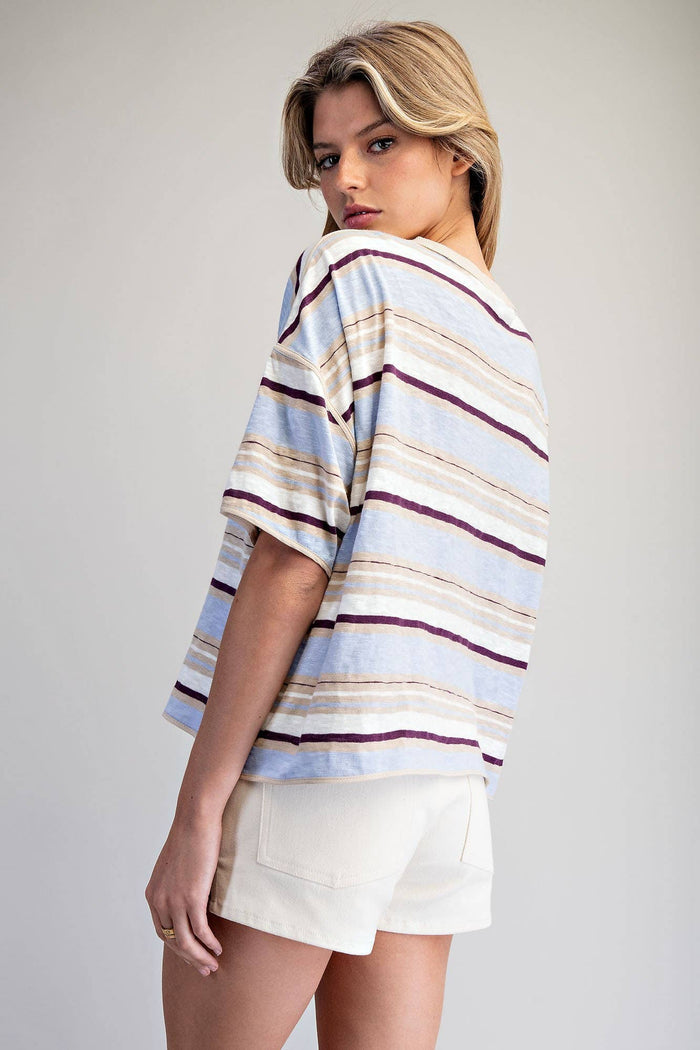 Women's Striped Boxy T-Shirt - Blueberry