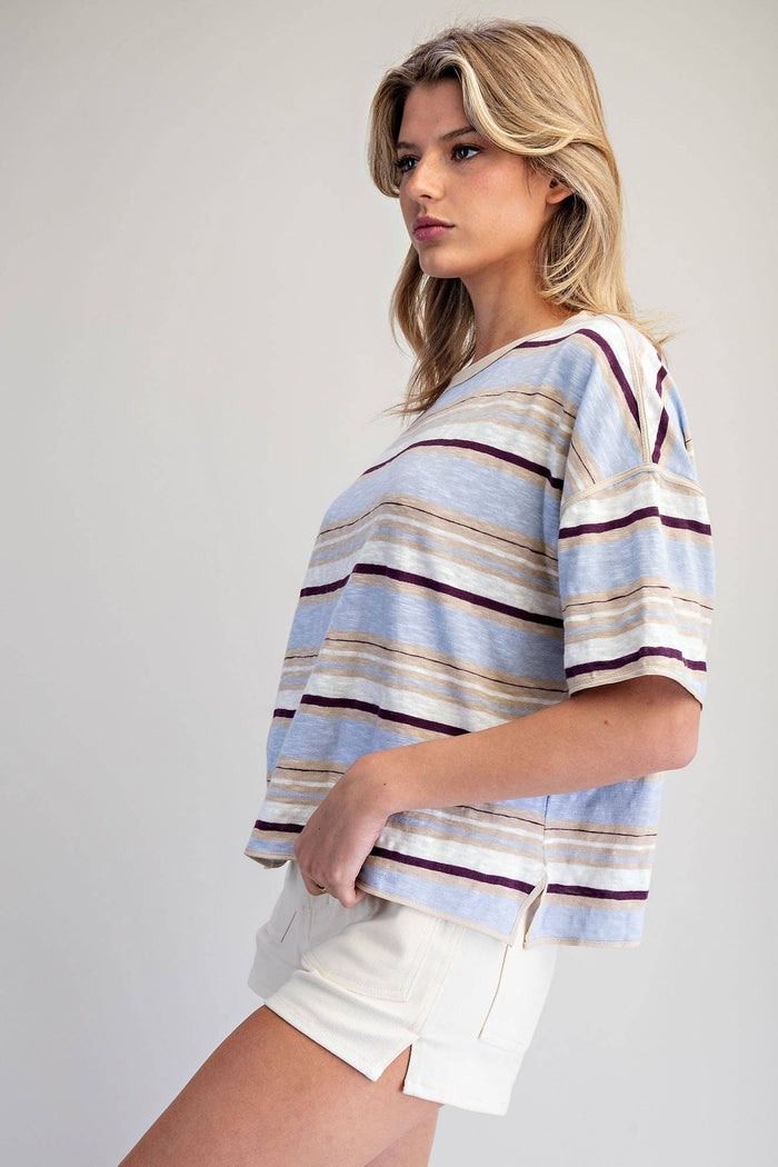 Women's Striped Boxy T-Shirt - Blueberry