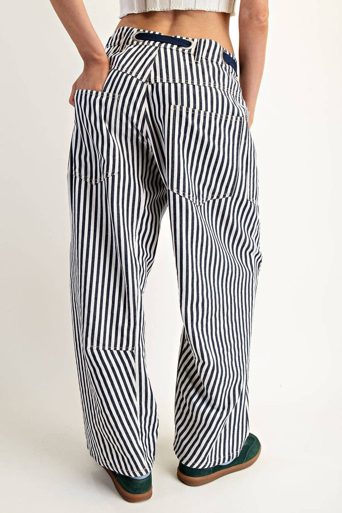 Women's Striped Drawstring Barrel Pants - Midnight