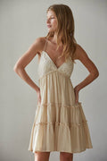 Women's Woven Cotton Sleeveless Ruffle Mini Dress - Natural (Final Sale)