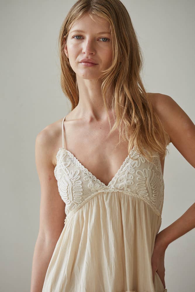 Women's Woven Cotton Sleeveless Ruffle Mini Dress - Natural (Final Sale)